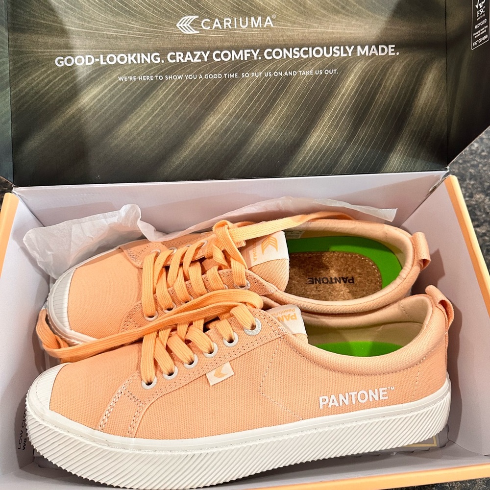 Cariuma OCA Low Pantone Peach Fuzz Canvas Contrast Thread Sneaker- women’s 11
